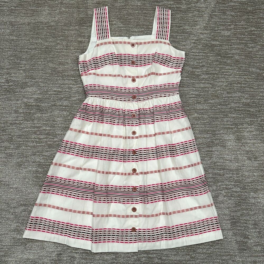 Gal Meets Glam Dress Womens 8 White Pink Striped Sun Spring Easter Ashton